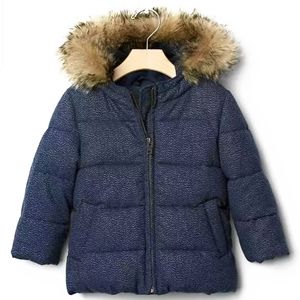 Baby Gap Warmest puffer coat Navy Metallic flannel